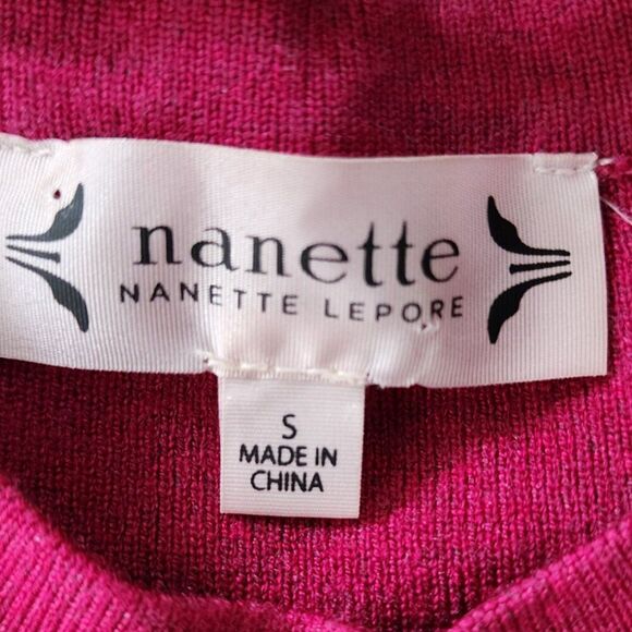 NANETTE LEPORE Tie Front Sweater | Mini Puff Sleeve | Rose Pink | Women's Small - Picture 6 of 7